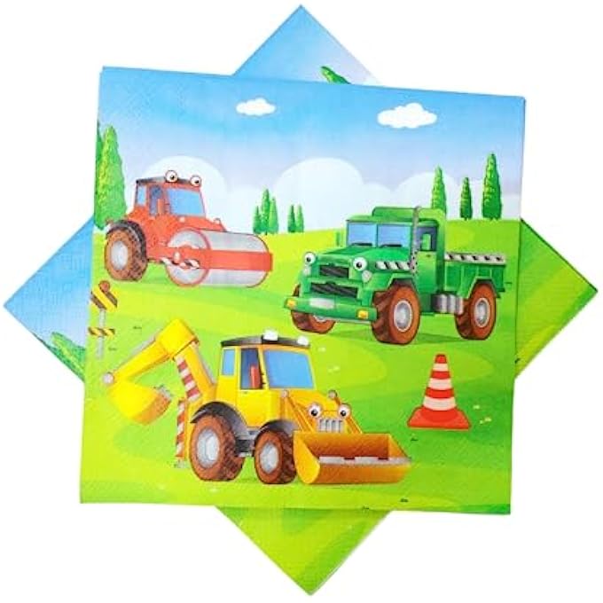 FAM 12PCS CONSTRUCTION NAPKINS  VEHICLE NAPKINS FOR KIDS PARTY  NAPKINS FOR KIDS  CONSTRUCTION PARTY FAVORS - Image 1